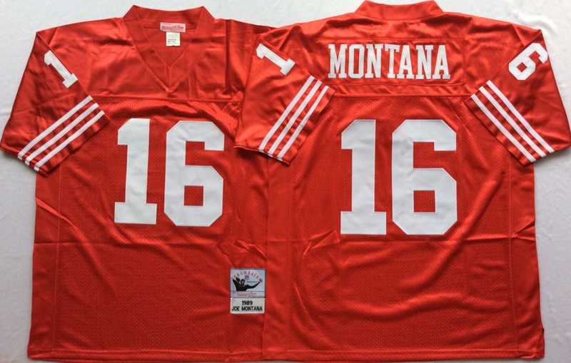 49ers 16 Joe Montana Red M&N Throwback Jersey->nfl m&n throwback->NFL Jersey